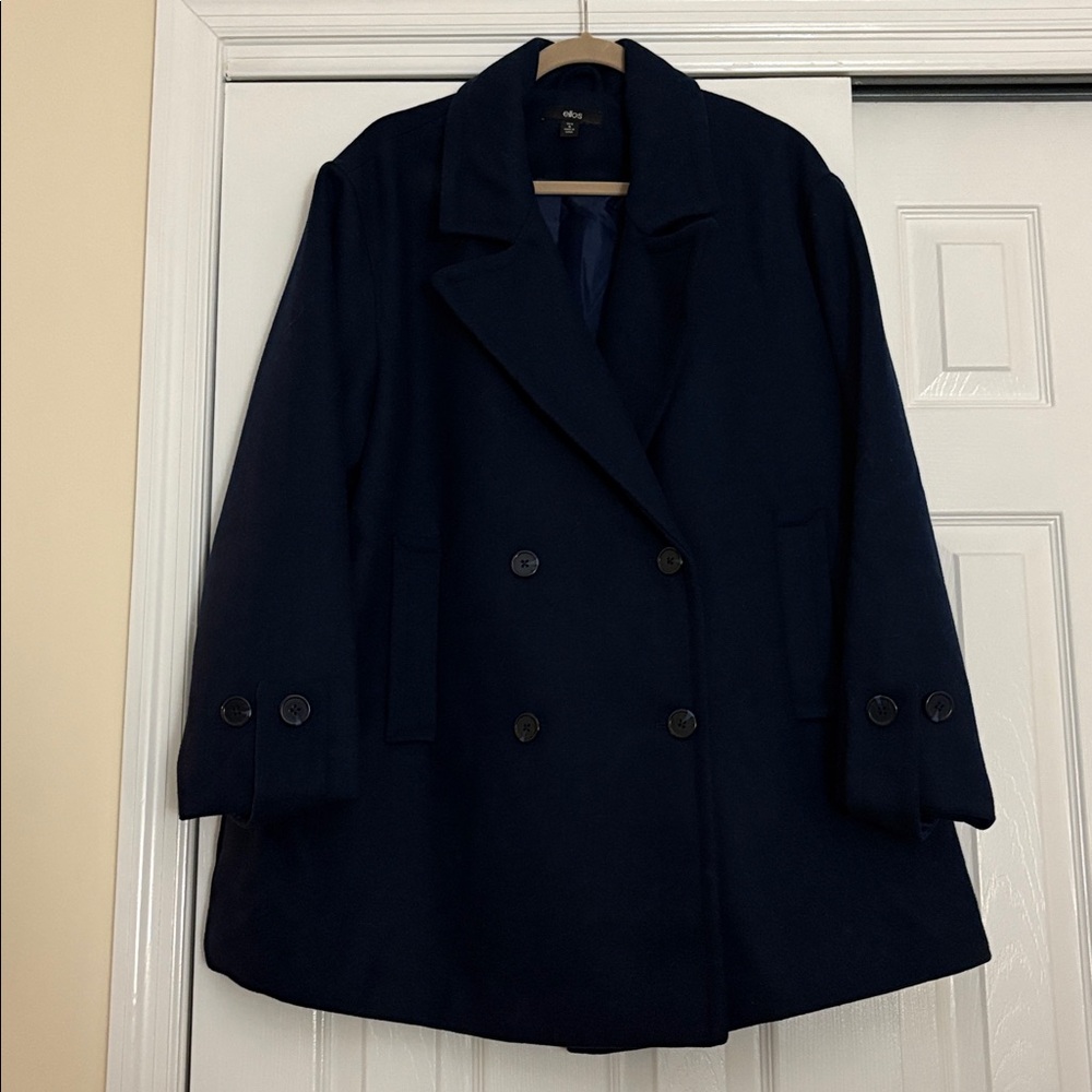 Ellos Women's Navy Double-Breasted Peacoat Coat